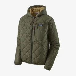 Patagonia Diamond Quilted Bomber Hoody - Industrial Green With Classic Tan