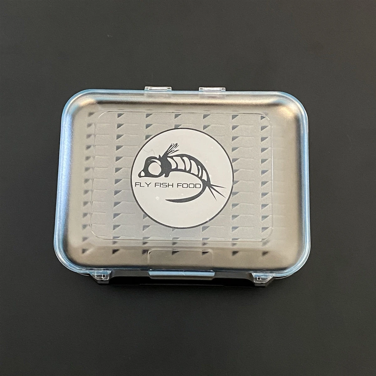 FLY FISH FOOD LOGO FLY BOX, CLEAR DOUBLE SIDED - MED, NYMPH FOAM 3 FLY FISH FOOD LOGO FLY BOX, CLEAR DOUBLE SIDED - MED, NYMPH FOAM